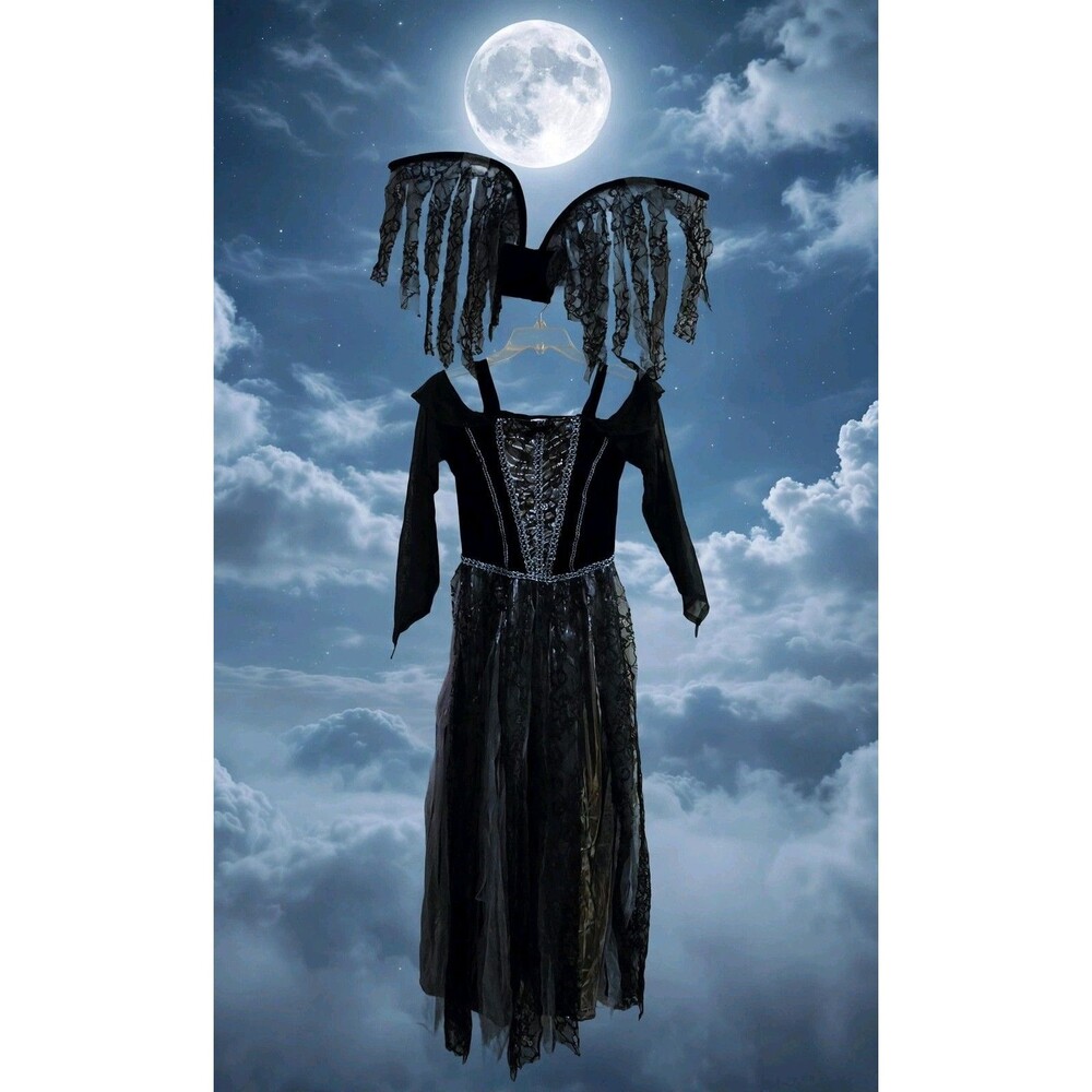 Spooktacular Dark Fallen Angel Costume Girls XL 12 14 Whimsigoth Halloween C272